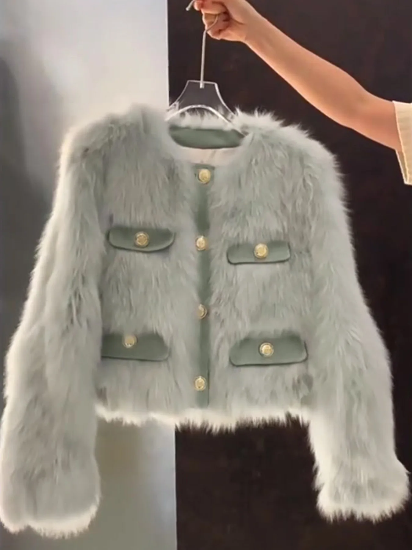 Faux Fur Khaki Coats Womens Lambswool Slim Evening Mother Down Panelled Extended Buttoned Split Pure Medium-Length Thermal Lined