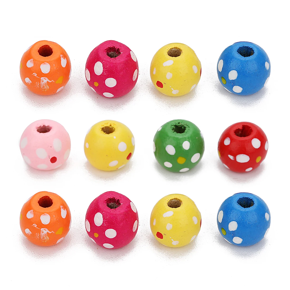 100pcs Color Round Wood Beads Printed Dots Round Balls Loose Spacer Wooden Beads For Jewelry Making DIY Bracelet Accessories