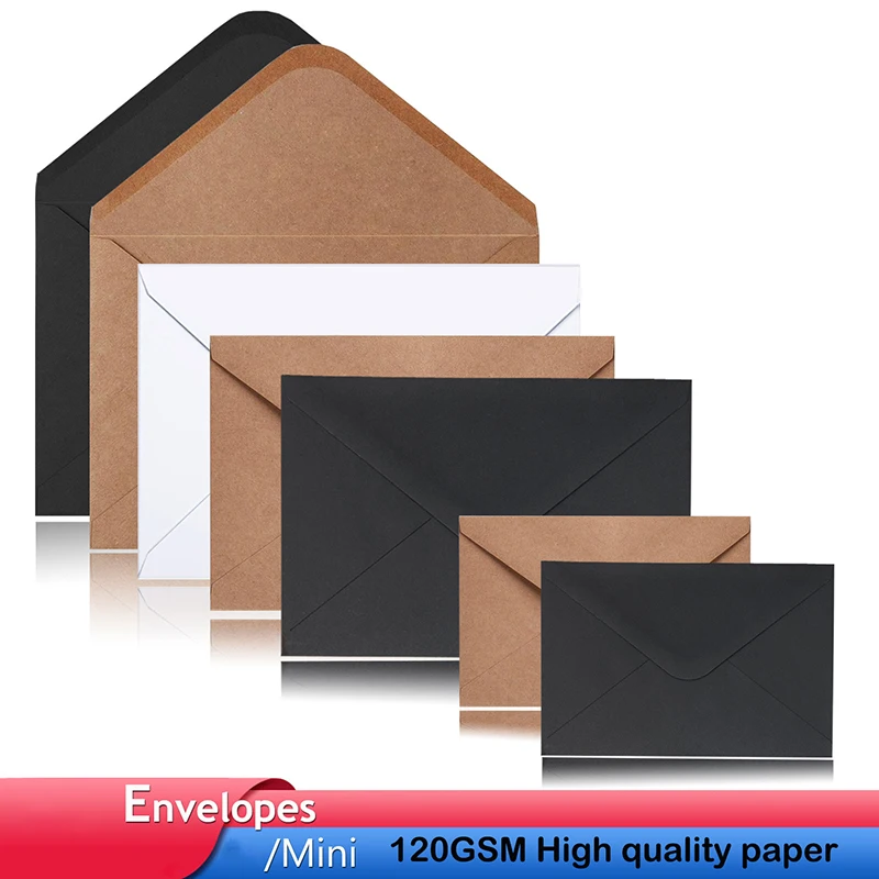

50pcs A7 Kraft Paper Envelope Black 183x133mm Wedding Invitations Business Supplie Postcard Giftbox Packaging Storage Stationery