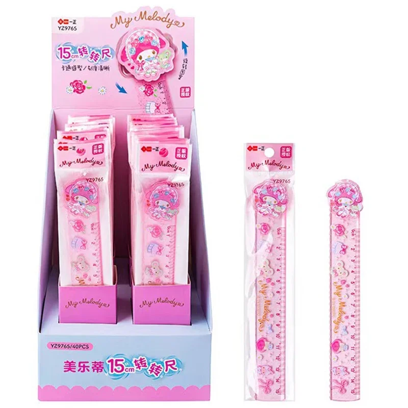 Cute 360° Rotation Cartoon Straight Ruler Kawaii Sanrio Kuromi My Melody Clear Acrylic Ruler Office School stationery