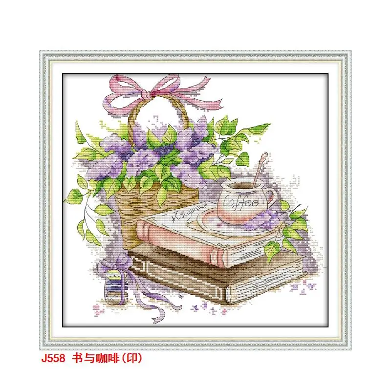 Book and coffee cross stitch kit bird winter snow 18ct 14ct 11ct count printed embroidery e needlework craft  free ship