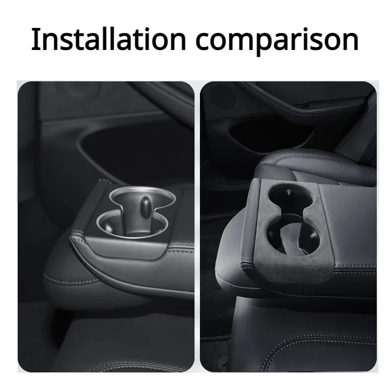 For Tesla Model 3 Highland 2023-2025+ Rear Armrest Water Cup Cover Alcantara Suede Back Row Cup Holder Patch Car Accessories