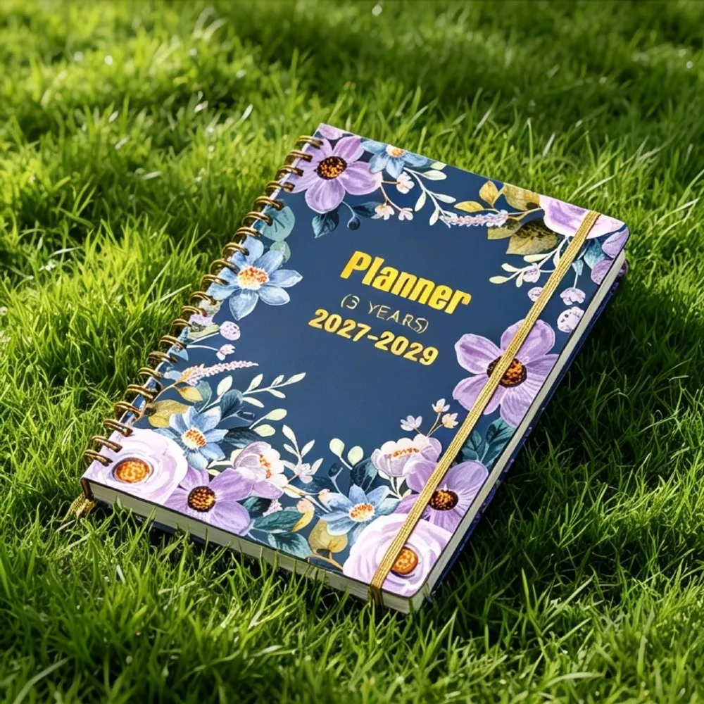Flower Theme Cover 2027-2029 Monthly Calendar Spiral Bound A5 Annual Calendar Notebook Cat Print Multi-Year Agenda Notepad