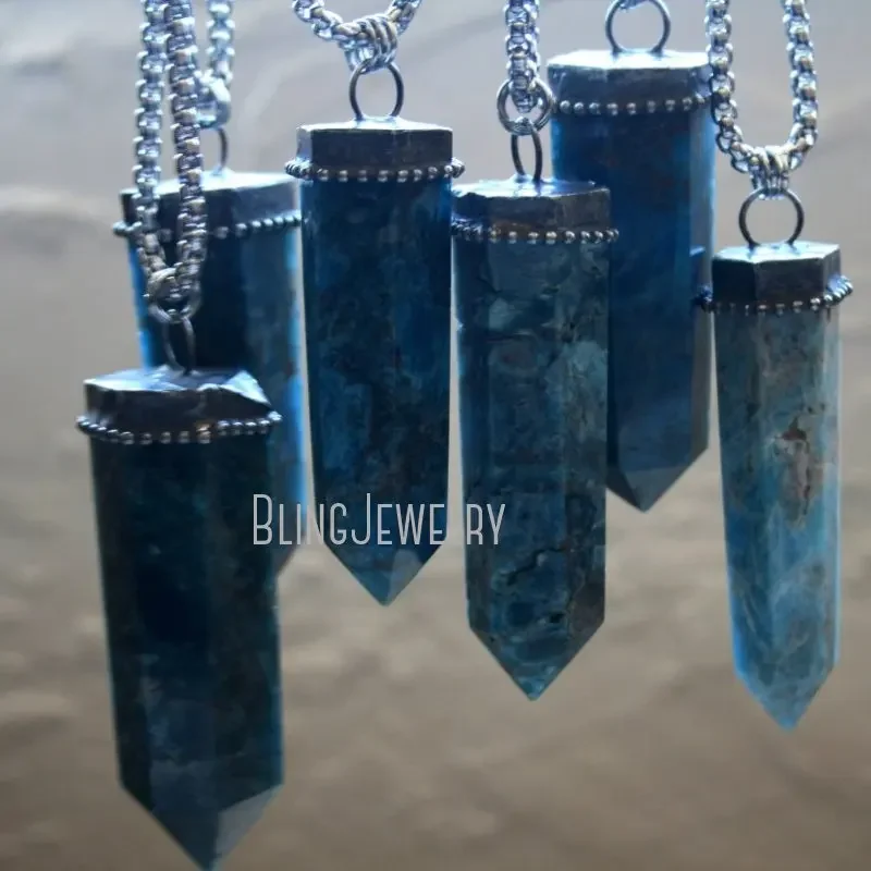 10pcs Blue Apatite Crystal Stainless Steel Chain Women Necklace Arcane Collar Talisman Witch Stuff Wicca Goth Pendulum Jewelry