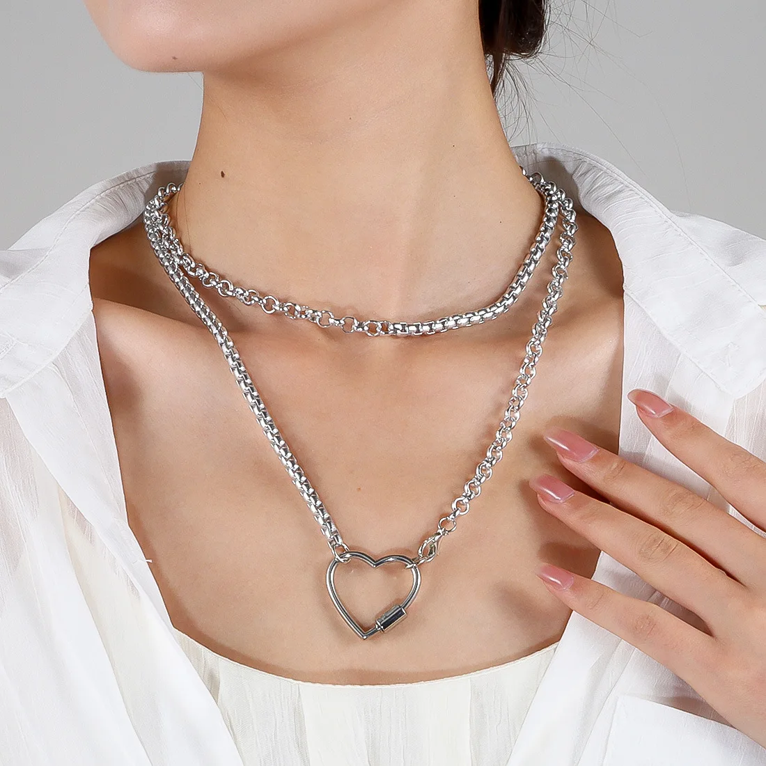 DIY accessories Cross-border jewelry personalized hip-hop stacked necklace multi-layer metal chain love necklace NK24070