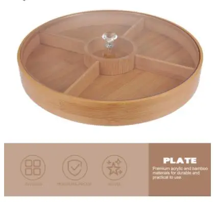 1Pc Bamboo Fruit Plate Snack Tray Practical Food Storage with Lid (Khaki)