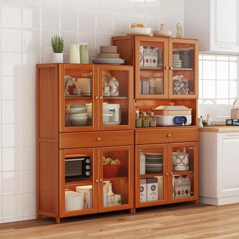 خزانة بوفيه مع مساحة تخزين، خزانة جانبية للمطبخ الحديث مع باب زجاجي للدرج، خزانة بار القهوة الخشبية مع قابلة للتعديل #1