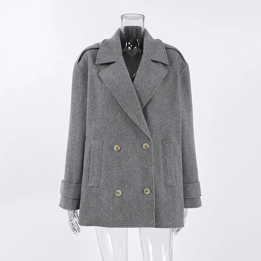 

Women's Double Breasted Woolen Blend Coat Long Lapel Cleanfit Sle Winter Faion Resistant to Deformation A-Line Sve