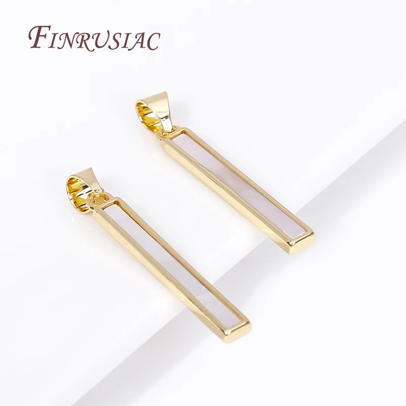 18K Gold Plated Rectangle Pendants,High Quality Brass Metal Inlaid Shell Long Charms DIY Jewelry Making Accessories Wholesale