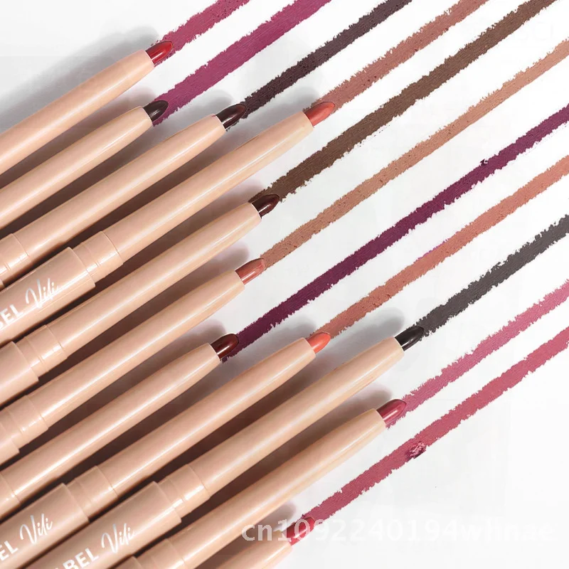 قلم تحديد الشفاه عبر الحدود مقاوم للماء يدوم طويلاً، خط شفاه عاري غير لامع - تركيبة كوب غير لاصقة مع اثني عشر لونًا للاستخدام اليومي