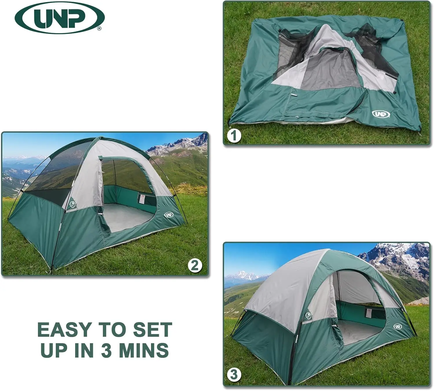 Tenda da campeggio per 2 persone, tenda antivento impermeabile con tende a cupola portatili Rainfly Easy Set up per il campeggio...