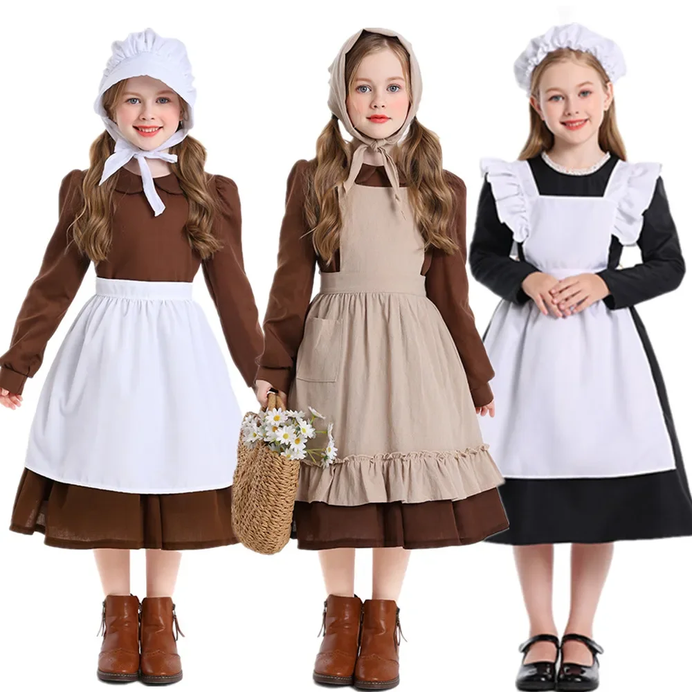 

Костюм горничной Золушки на Хэллоуин, сценическое представление, маскировочная одежда, платье Prairie Farm Maid для девочек и детей
