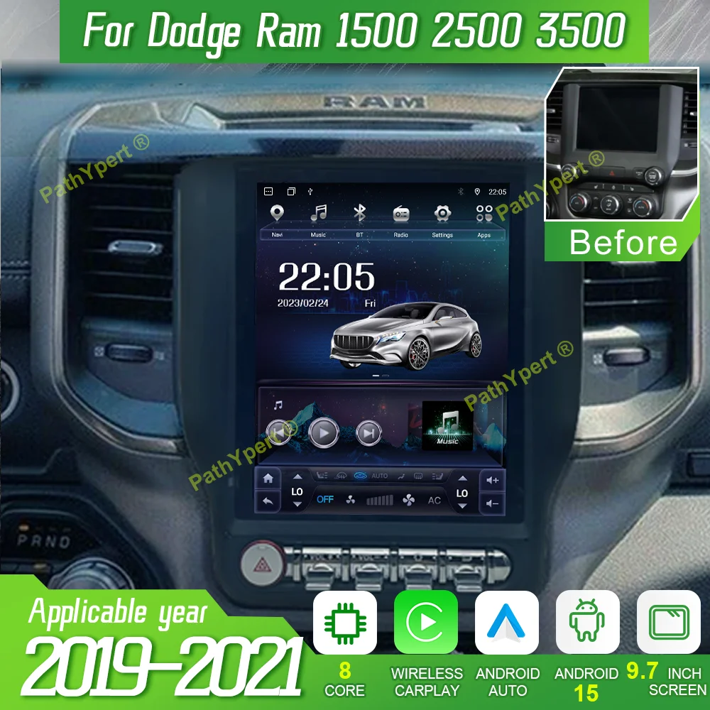 

9.7"Android15 For Dodge Ram 1500 2500 3500 2019-2021 Car Radio Intelligent Systems Tesla Screen Wireless Carplay BT DSP Stereo