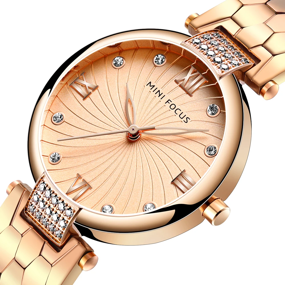 

Latest MINI FOCUS MF0186L Unique Design Watch Luxury Gold Stainless Steel Band Japan Movement Waterproof Women Quartz Watches