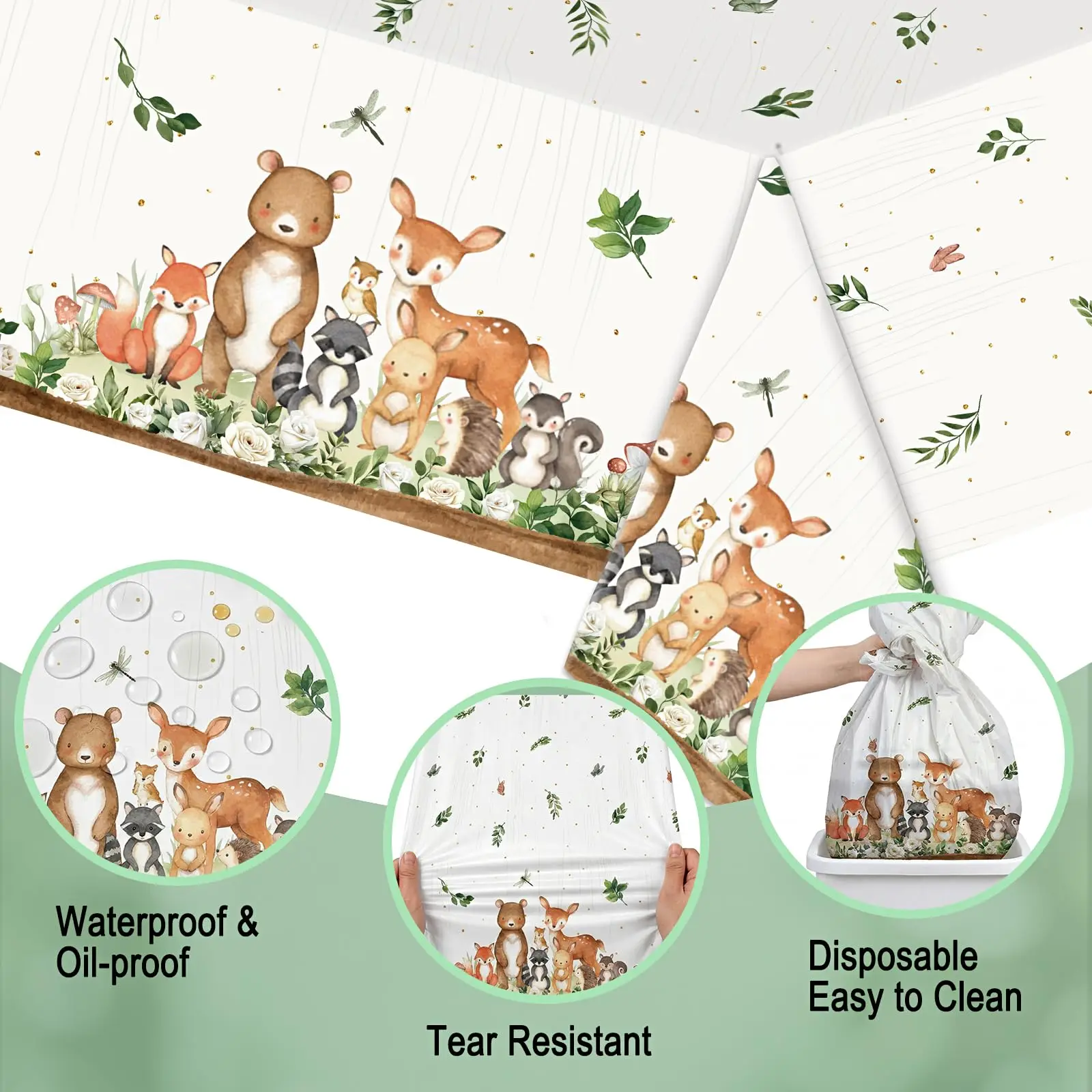 Woodland Theme Baby Shower Decoration Tablecloth Disposable Forest Animal Plastic Table Cover for Boy Girl Birthday Party