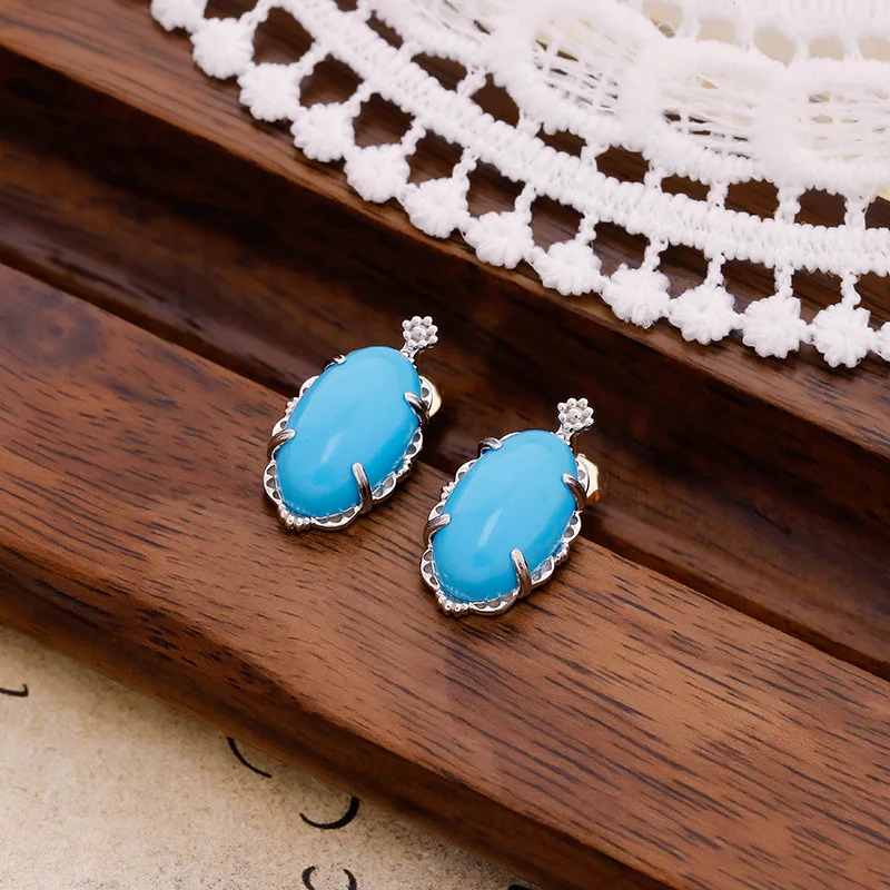 new vintage S925 silver artificial turquoise earrings