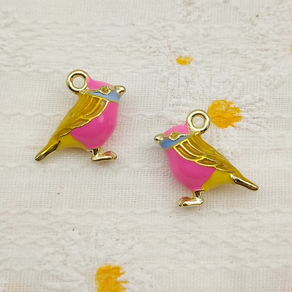 10pcs Cute Bird Charms for Jewelry Making Enamel Pendant Diy Accessories Alloy Metal Gold Plated