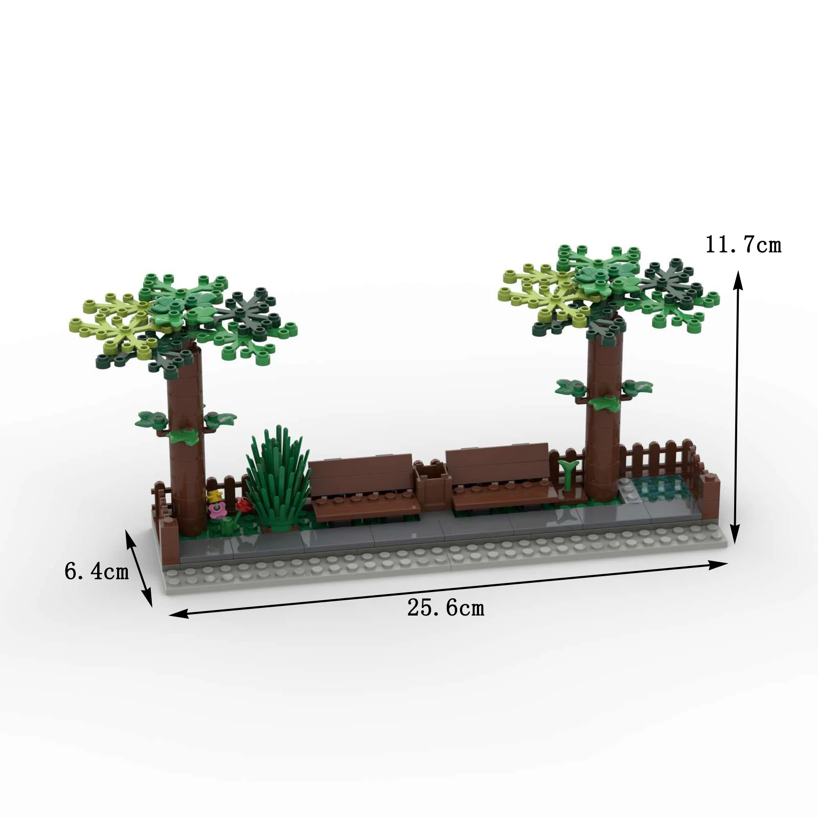 MOC Model Urban Road Scenery Street View Park One Scene Tree Bench Building Bricks DIY City Construction Toys for Children