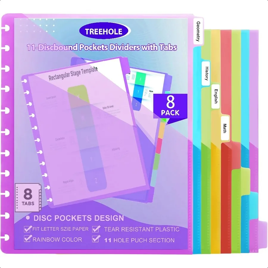 

11 Discbound Pocket Divider with 8 Tabs2 Set Letter Size Tul Notbook Divider Folder Dis Inserts for for Document Discbound Sys