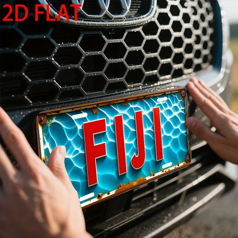 Vintage Fiji Turquoise Ocean Water License Plate 2D Flat Aluminum Tin Sign Wall Art Decor for Garage Bar Man Cave and Car Front