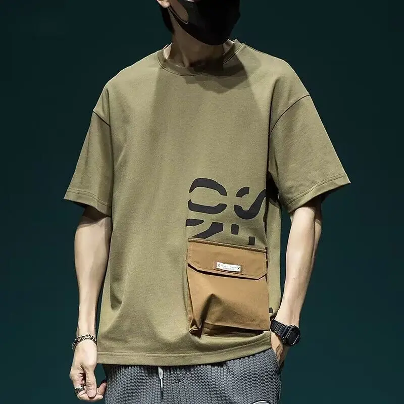 

Vintage Patchwork Pocket Youth Tops Tees Summer New Short Sleeve Solid Color Loose Korean T Shirts Fashion Casual Women Clothing