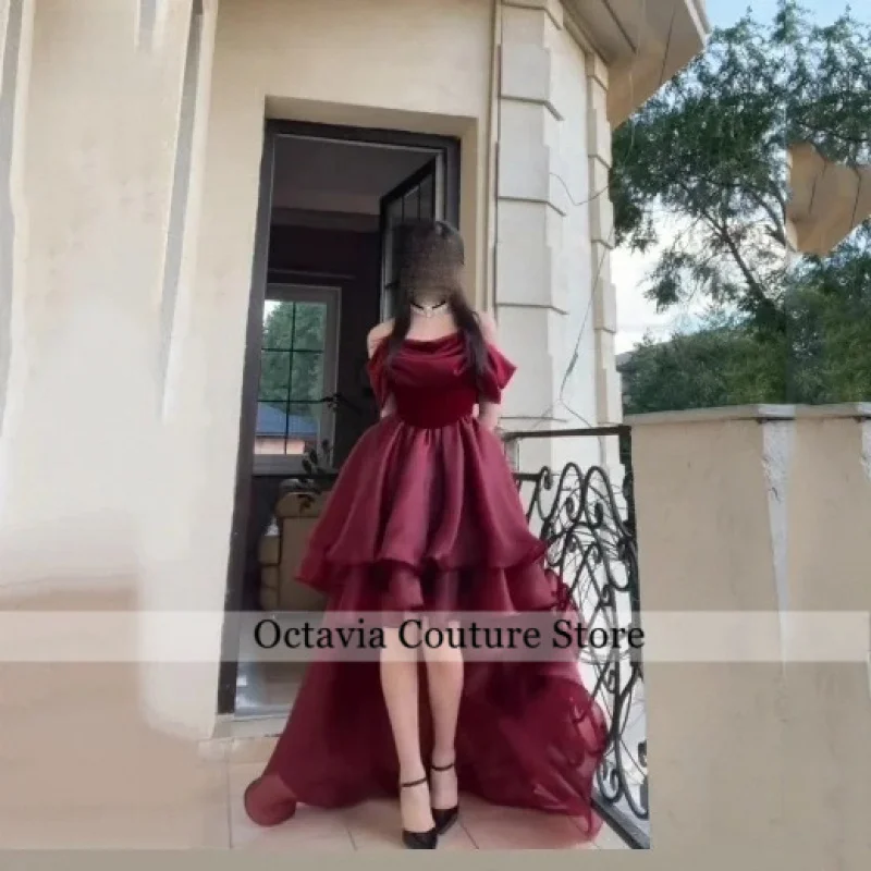 

OIMG Elegant Burgundy Off The Shoulder Asymmetry Prom Gowns Backless Gala-ready Party Gown Floor Length Evening Dress Customized