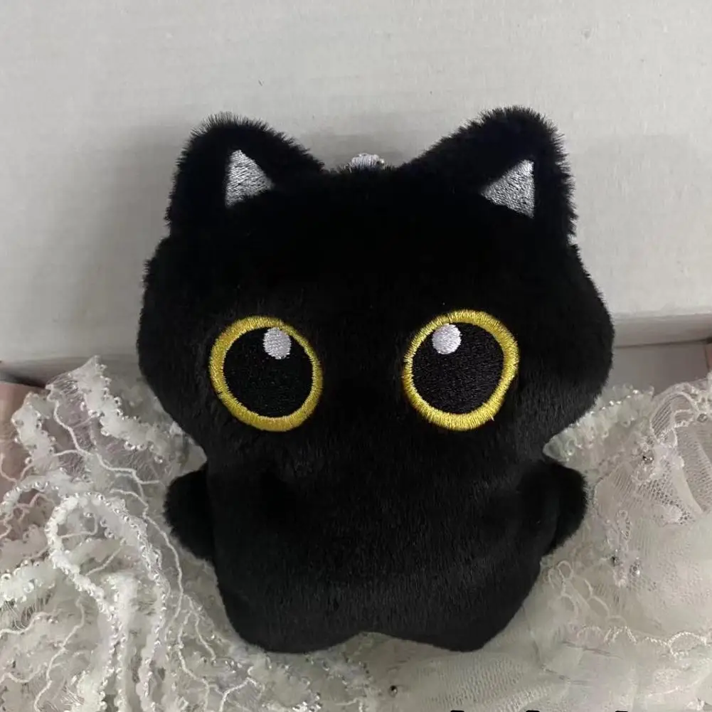 New Lovely Black Cat Plush Toy Keychain Cartoon Kitten Soft Stuffed Doll Pendant Car Key Ring Backpack Bag Decor Kid Gift