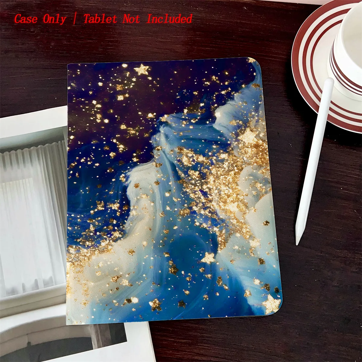 

Simple Fresh Style iPad Book Cover with Pen Slot & Night Sky Print for Multiple Apple Models, Durable