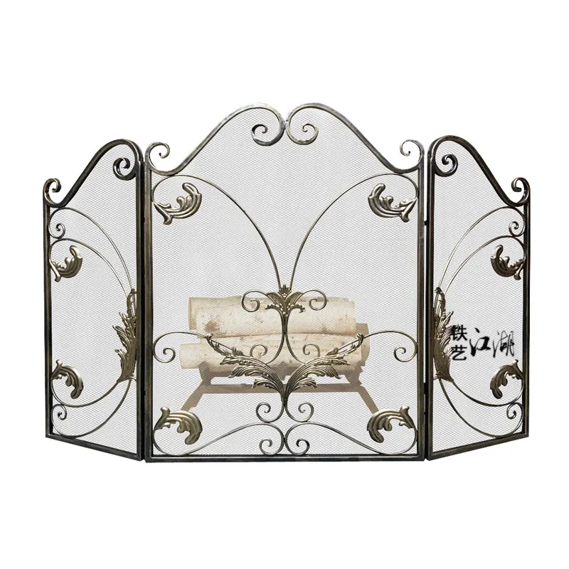 European three-fold wrought iron old fireplace partition screen new floor home heater fence