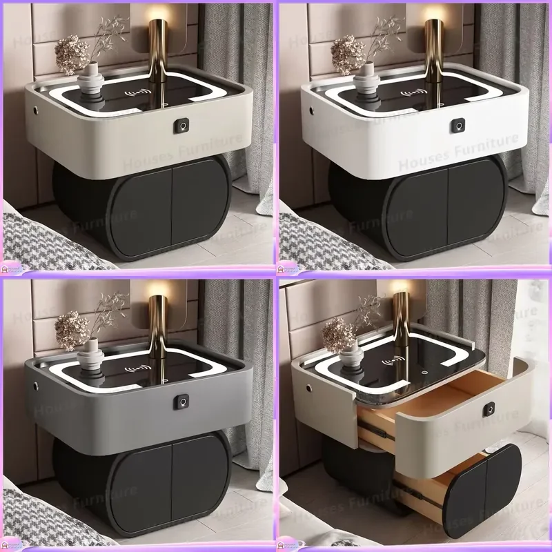 Luxury Smart Bedside Table Modern Living Room Rechargeable Multifunctional Lacquer Creative Nightstand Wireless Charging