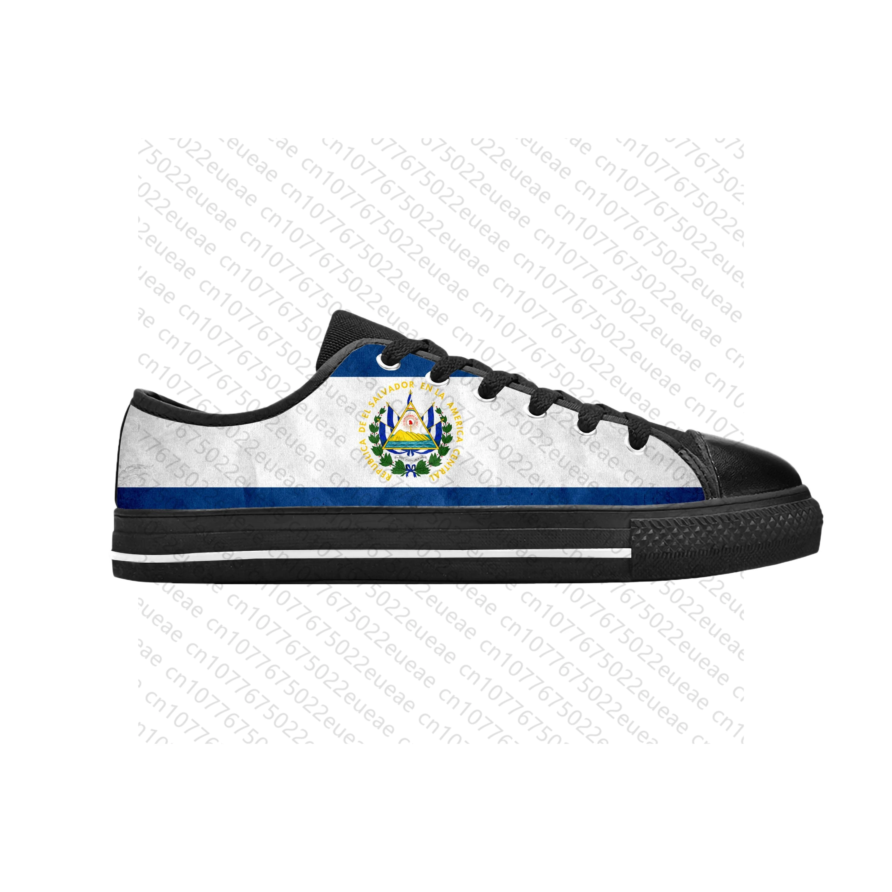 Homens e mulheres 3D impressão respirável tênis, El Salvador, bandeira salvadorenha, orgulho patriótico, engraçado sapatos de pano casual, baixo top, confortável