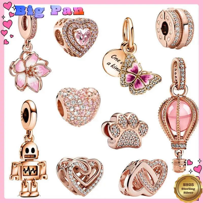 

New Rose Gold Pendant Silver Colour Fit Charms Silver Colour Original Bracelet For Jewelry Making 2025