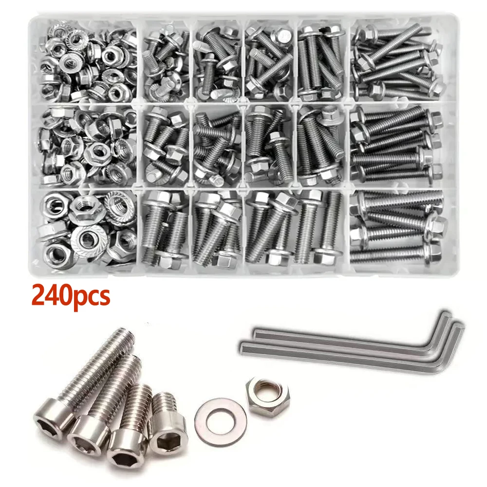 

240 pcs Stainless Steel Screws Nuts Washers Assortment Kit Rustproof Set for DIY Home Repair Industrial Use