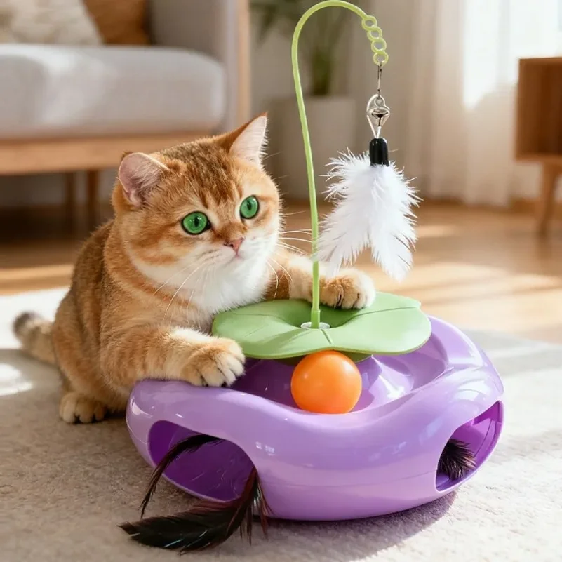 

Cat Fun Plate Three Ways Cat Teaser Toy Electric Feather Training Pet Self-entertaining Gadget Cat Plates Toy Feather Accessory