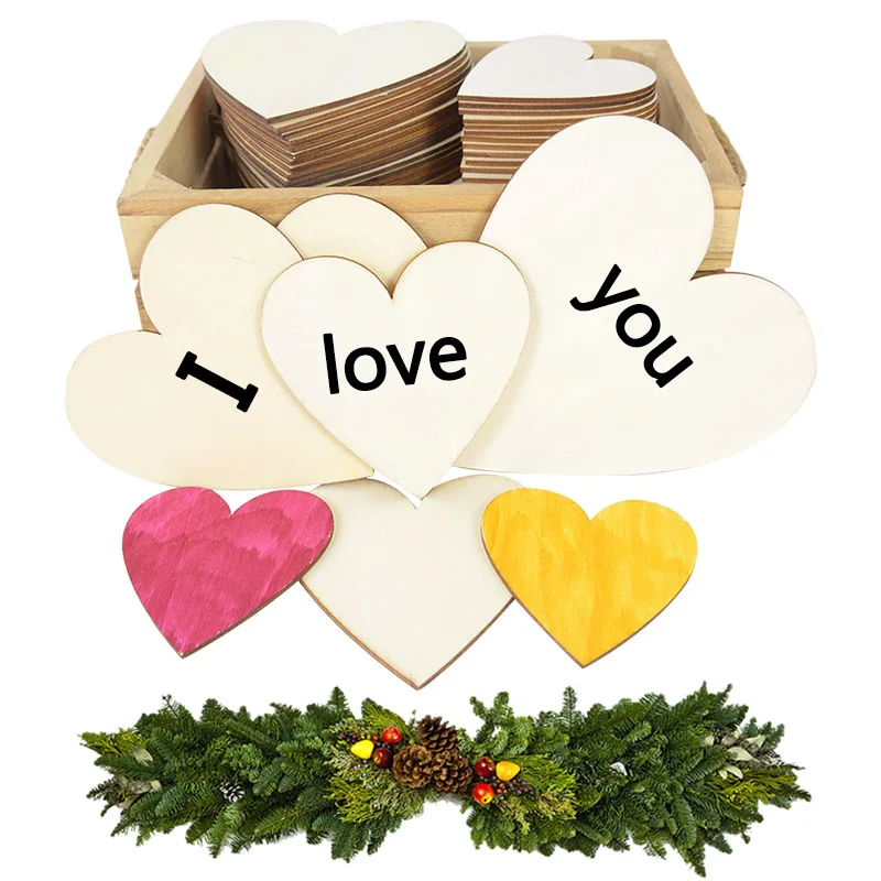 1-15cm Blank Heart Wood Slices DIY Painting Graffiti Scrapbooking Wood Crafts Wedding Embellishments Handmade Love Heart Pendant