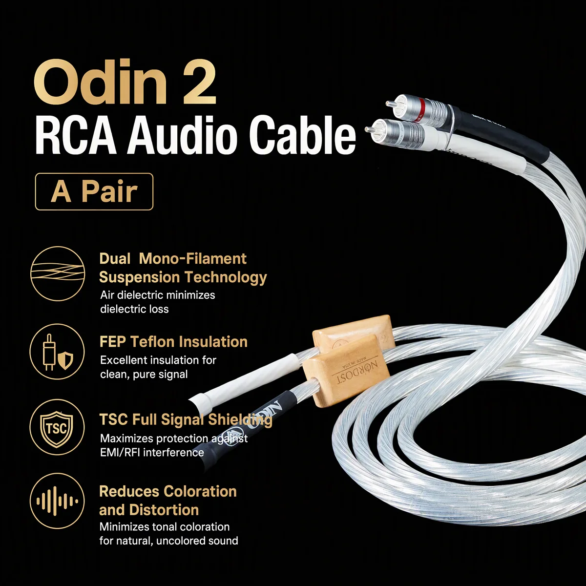 High-end ODIN2 Reference Pure Silver 8-core Interconnect Cable 2RCA to 2RCA Audiophile RCA Lotus Plug HiFi Audio Signal Wire