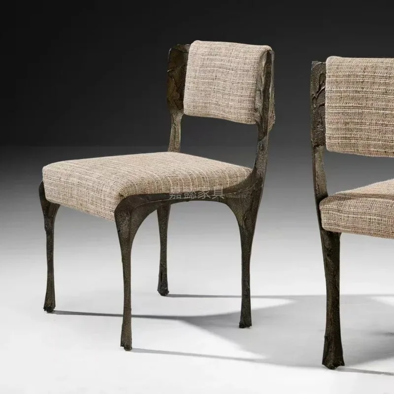 Light luxury retro bronze armchair villa living room dining chair old brass forged book seat
