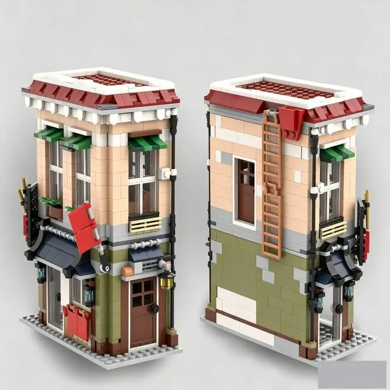 1138PCS City Street Life Scene Corner Noodle Shop Modular Building MOC Model Building Blocks DIY Educational Toy Birthday Gift