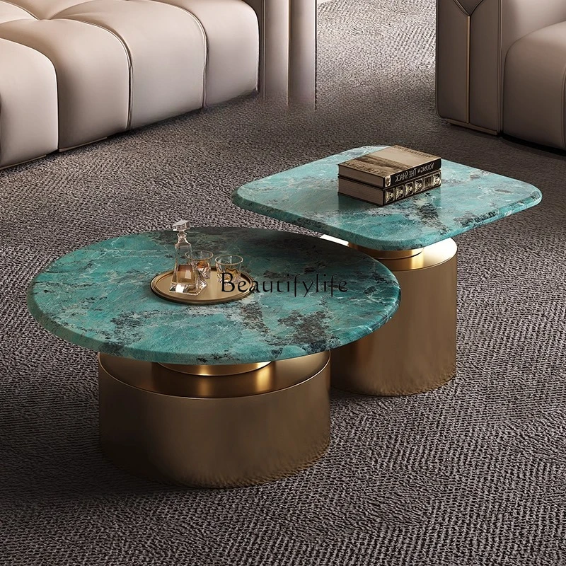 

Bright marble tea side table combination stainless steel living room household small apartment