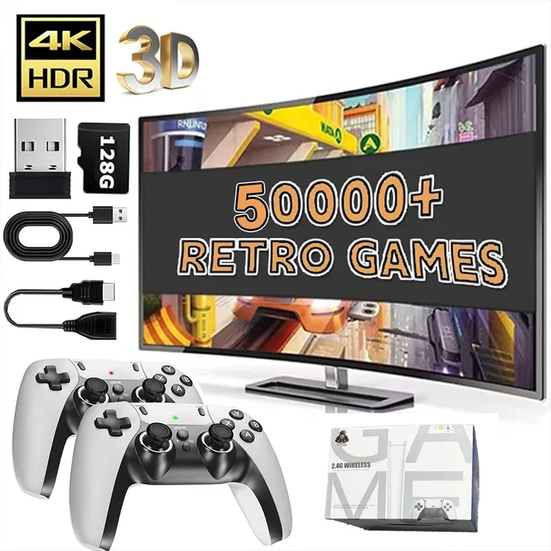 

128G Game Stick M15 4K Video TV Game Console Wireless Gamepads Video Game 64G 40000+/50000+ Classic Arcade Games HD Two-player