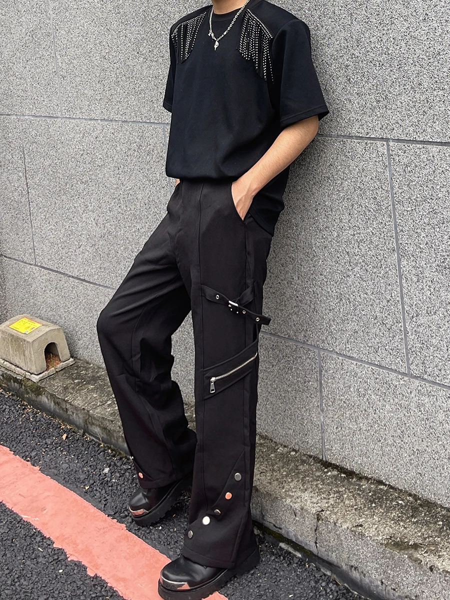 Korean Fashion Trend Design Sense Rivet Zipper Casual Overalls Loose Versatile Thin Vertical Handsome Boys Straight Pants