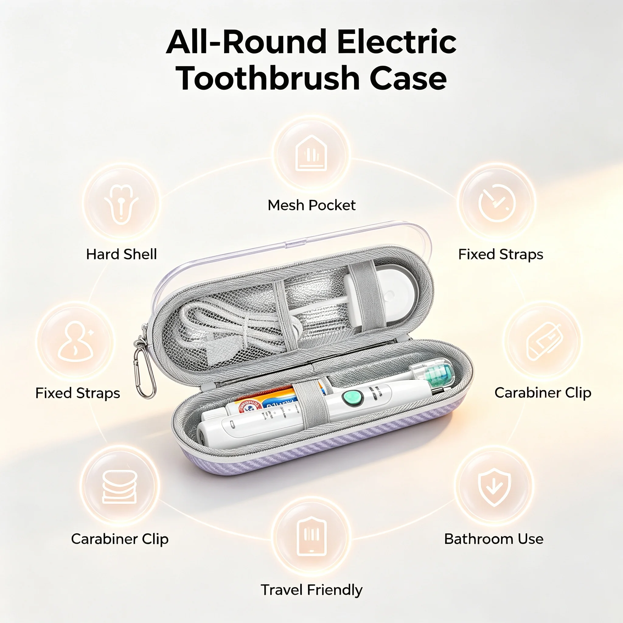 Portable Electric Toothbrush Holder With Mesh Pocket For Commute Dust Scratch Resistant
