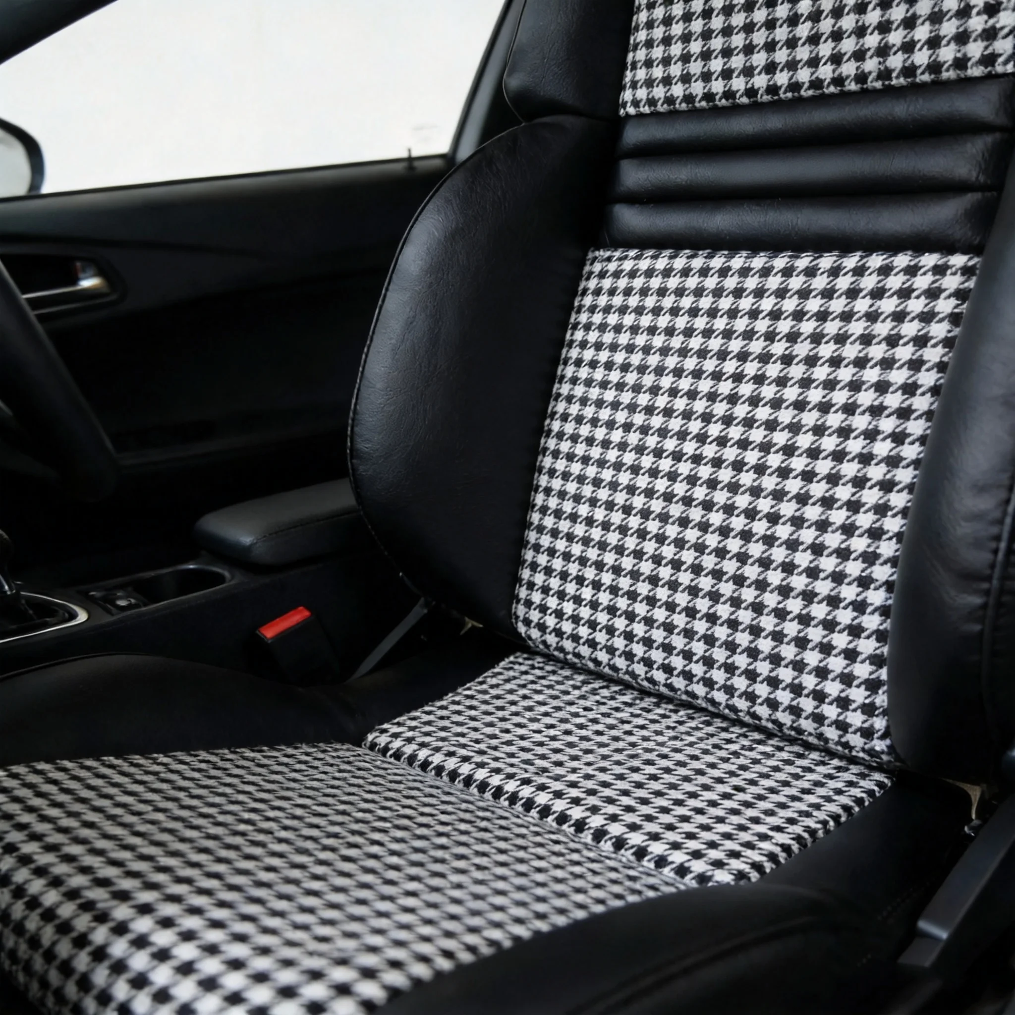 LK Plaid Fabric Ergonomic Sport Seat Adjustable Headrest One-Touch Flip Universal Racing Car Seat