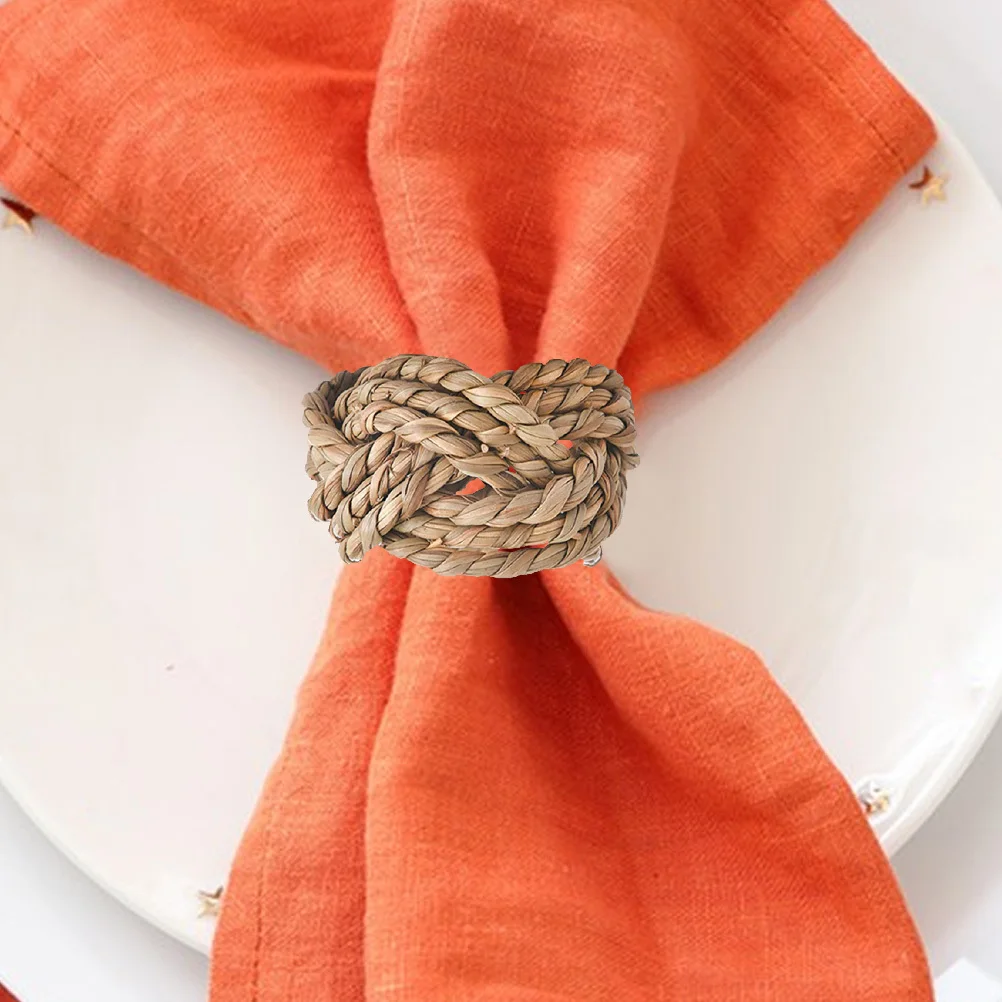 

6Pcs Napkin Rings Woven Handmade Straw Rustic Decorative Dining Table Party Wedding Festival Banquet Napkin Holders