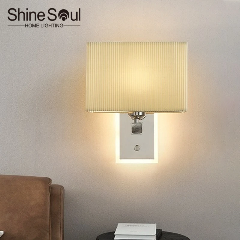 

Classic American fabric square wall lamp Chinese LED bedroom bedside rural retro wall lamp home hallway bedroom corridor lamp