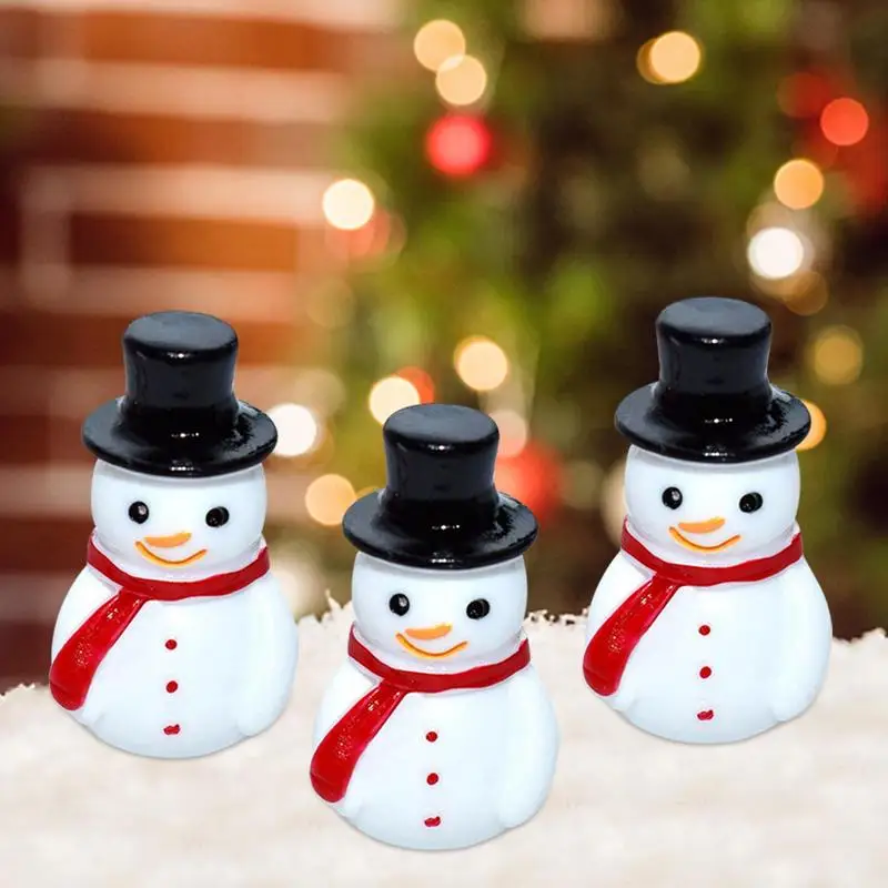 10pcs Cute Mini Christmas Snowman Figurines Christmas Decor For Dining Rooms Mini Snow Doll Resin Snow Desktop Ornaments