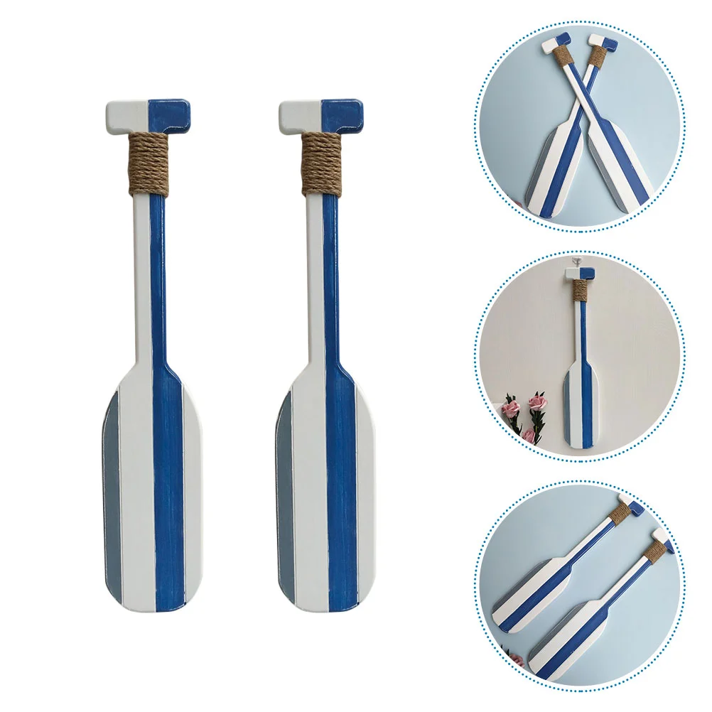 2 Pcs Nautical Oar Paddles Wooden Decoration Household Mediterranean Wall Ornaments Beach Theme