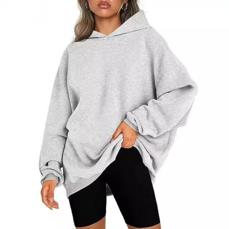 Pull polaire à capuche surdimensionné pour femmes, pull décontracté, jupe à capuche, coupe ample et confortable, vêtements d'extérieur à la mode