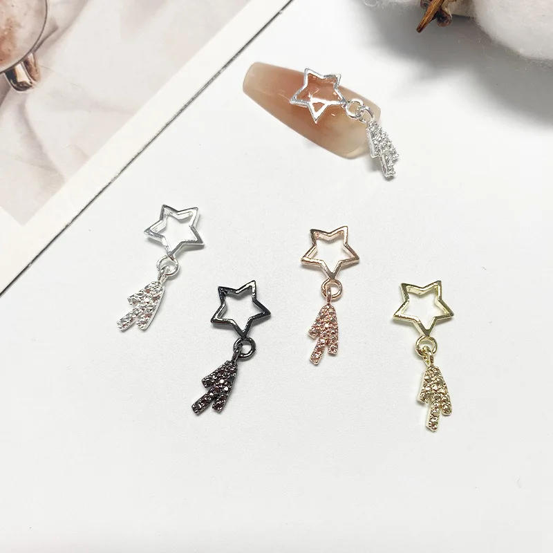 10Pcs Nail Art Gold/Silver/Rose Gold/Black Hollow Star Pendant Nail Designs Charms Tassel Designs Metal 3D Decals Accessories