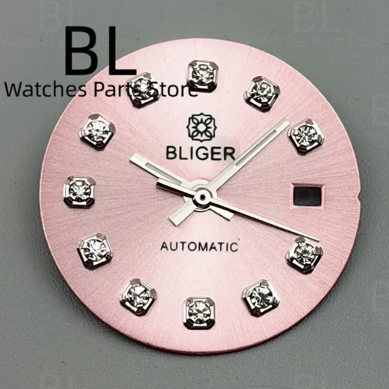 BLIGER 20.5mm Sunburst Pink Lady's Watch Dial Decorated GEMS Index Fit 26mm Case For NH05 Movement Women Watch Accessories Parts